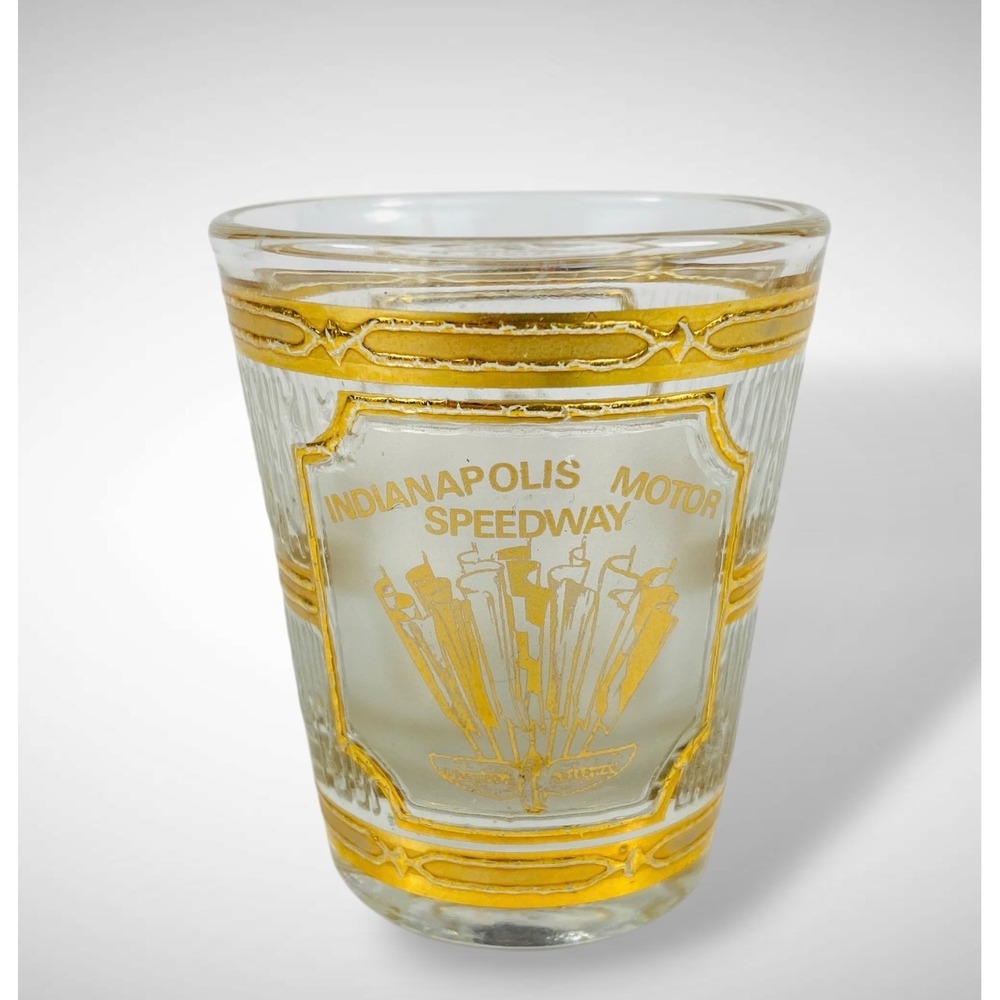 Culver‎ Shot Glass Indianapolis Motor Speedway 22K Gold Overlay 1970s 80s